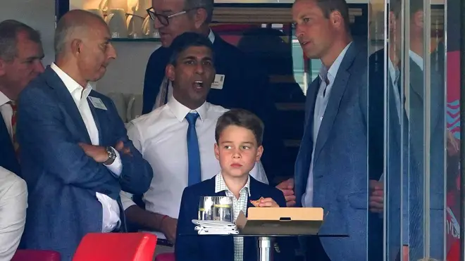 George is pictured watching the Ashes test at Lord's alongside his father and prime minister Rishi Sunak