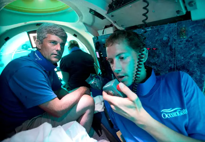 Stockton Rush, left, CEO and Co-Founder of OceanGate, dive in the company's submersible Antipodes in 2013
