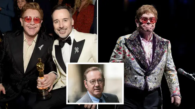 Elton John and his husband David Furnish appear for the defence in Kevin Spacey