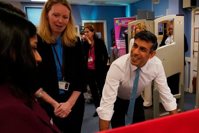 The PM met students during a visit to Mulberry School for Girls in east London