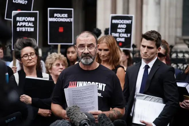Andrew Malkinson, who served 17 years in prison for a rape he did not commit, speaks outside the Royal Courts of Justice