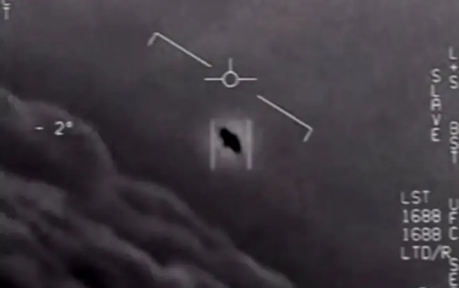 Still from a video taken by US Navy pilots showing interactions with "unidentified anomalous phenomena"