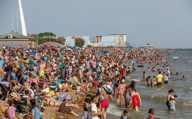 Southend-on-Sea, UK  July 17th 2022 Southend Beach full of people on a hot sunny day
