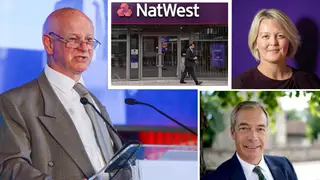 Nat West chairman Sir Howard Davies (main) has refused to quit in the wake of the row over Nigel Farage's account which claimed the job of chief executive Dame Alison Rose (top right)