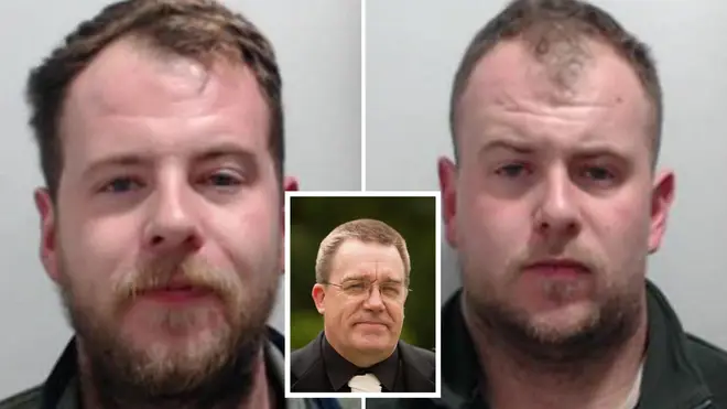 Killer driver Alexander McKellar and his twin Robert who were jailed. (Inset) cyclist Tony Parsons