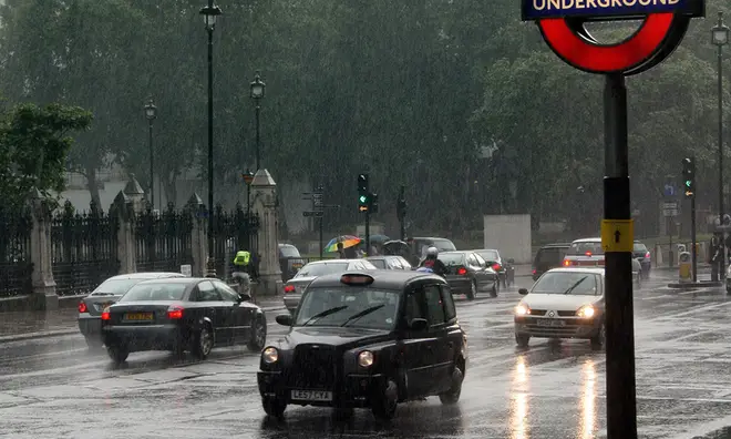 Black cab in London rain