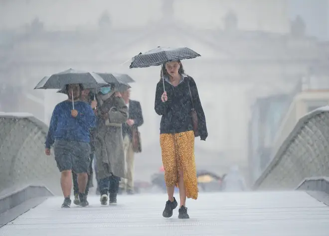 Britain was battered by wind and rain on Wednesday