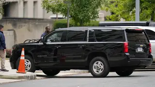 The first vehicle in the motorcade carrying former president Donald Trump