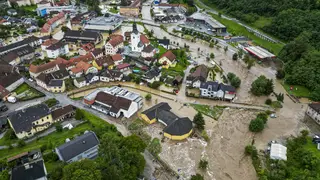 A flooded area is seen in Ravne na Koroskem, some 60km (38 miles) north-east of Ljubljana, Slovenia