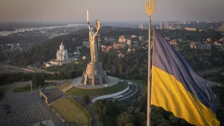 Ukrainian flag flying over Kyiv