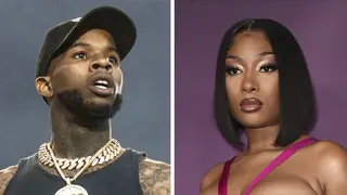 Composite image showing Tory Lanez on the left and Megan Thee Stallion on the right