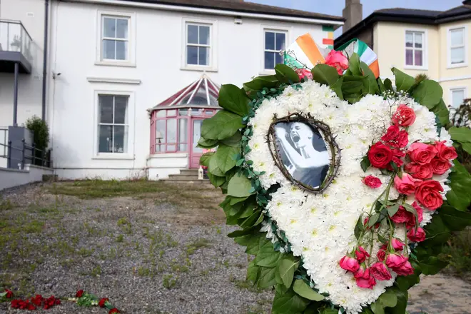 Flowers and tributes are pictured outside the former home of Irish singer Sinead O'Connor, in Bray, eastern Ireland