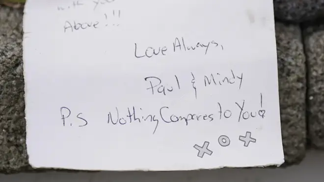 A note left outside Sinead O'Connor's former home in Bray, eastern Ireland