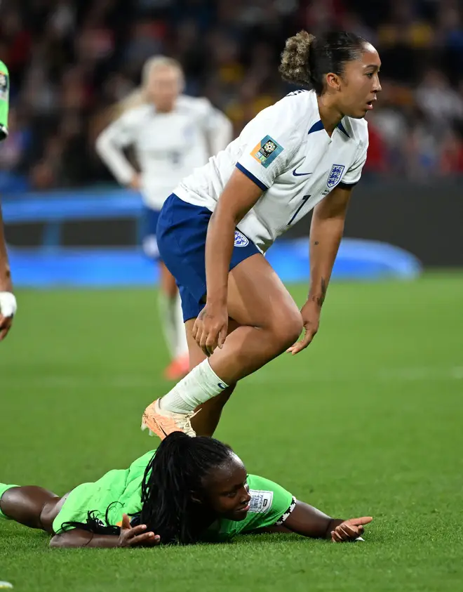 Lauren James was sent off for stamping on a Nigerian player during Women's World Cup game against Nigeria