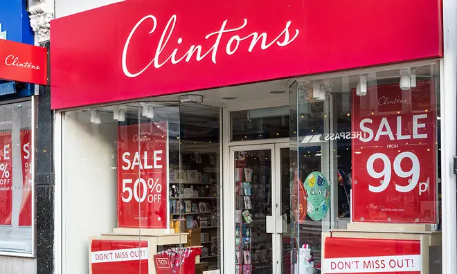 Clintons shop front complete with sale signs