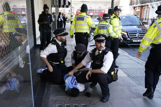 Police detained and searched people in central London
