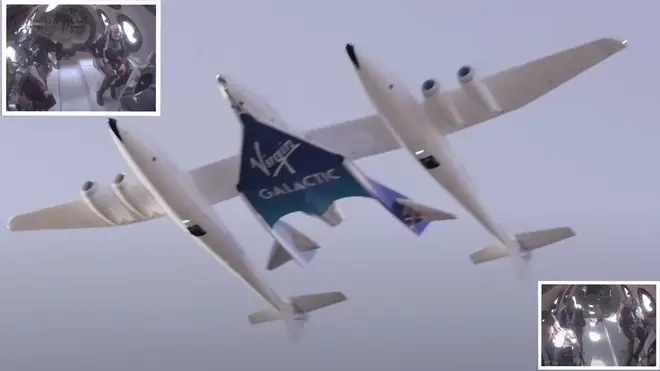 Virgin Galactic's first space tourists strapped inside and in space
