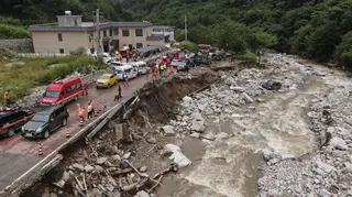 The aftermath of a mudslide in the Weiziping village of Luanzhen