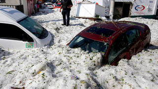 A freak hailstorm hit the Mexican city of Guadalajara, burying cars in a metre of ice.