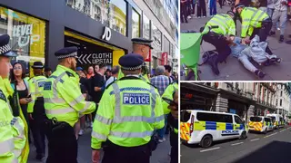 Police gathered on Oxford Street last week ahead of the planned looting
