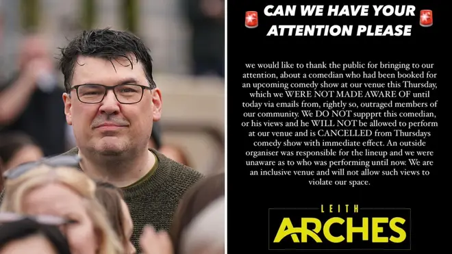 An Edinburgh Fringe show featuring controversial writer Graham Linehan has been cancelled by the venue