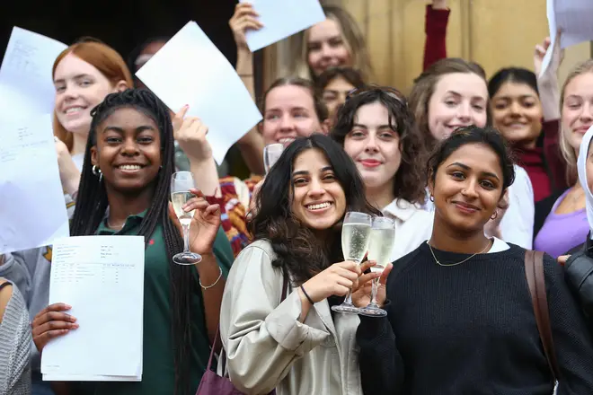 Pupils from King Edward VI High School in Birmingham celebrate their results