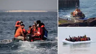 Migrants are pictured making the perilous journey on a dinghy