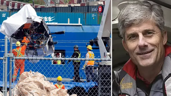 The wreckage of the Titan sub. Right, Oceangate CEO Stockton Rush