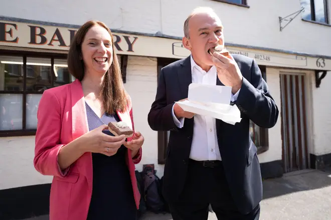 Liberal Democrat leader Sir Ed Davey visits The Cottage Bakery with Mid Bedfordshire by-election candidate Cllr Emma Holland-Lindsay - his third visit to Nadine Dorries' constituency since she announced she would resign.