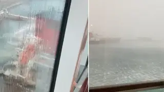 P&O says the crash was due to a "weather-related incident" -  with footage showing severe gusts sweeping across the waves.