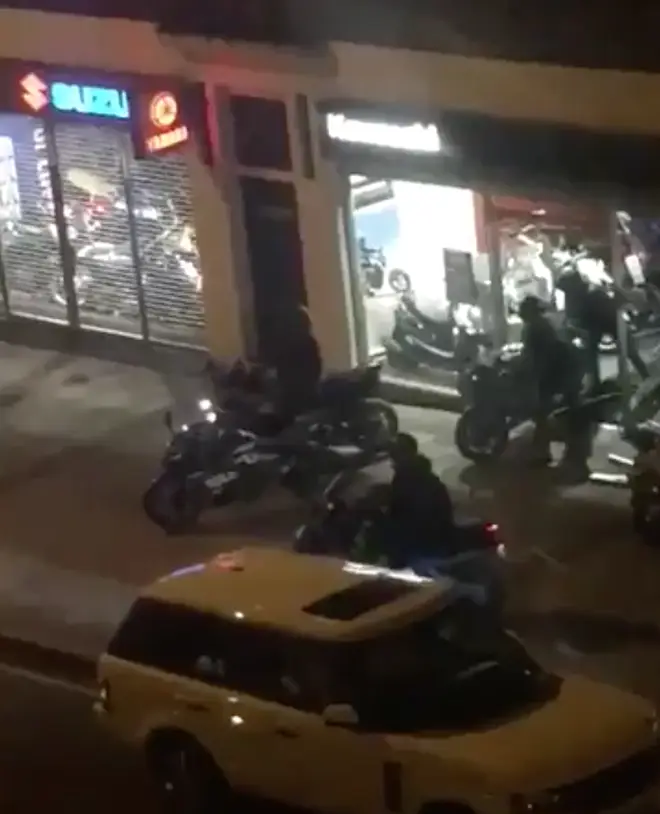 The gang were filmed raiding the motorcycle shop in Windmill Hill, Ruislip.