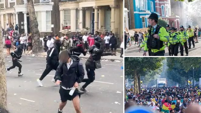 This is the moment a group flees at Notting Hill carnival.