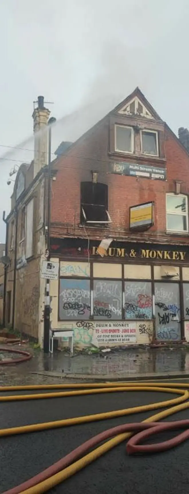 Firefighters responded to the blaze at the Drum and Monkey
