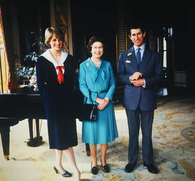 Diana with Charles and the Queen
