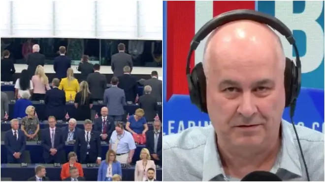 Iain Dale was addressing the Brexit Party turning their backs to the EU Parliament when the anthem was played at the opening session.
