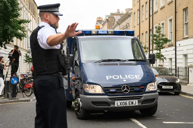 An armoured police van brings former solder Daniel Khalife to Westminster Magistrates Court