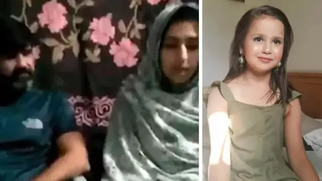 Sara Sharif (r). Her dad Urfan Sharif appeared in a video statement with his partner Beinash Batool after the pair left the UK (l)