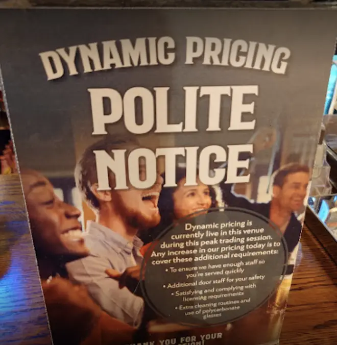A 'dynamic pricing' notice