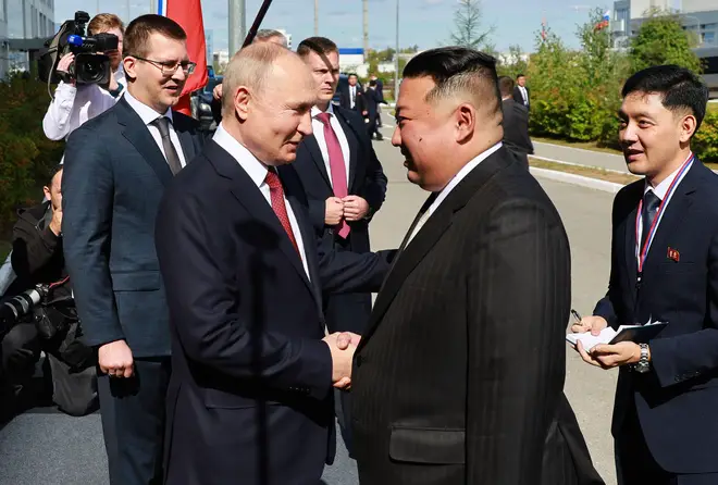 Putin greeted Kim warmly at the spaceport