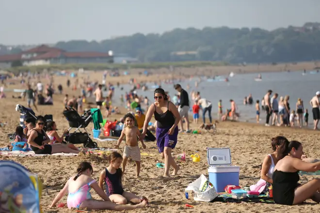 SEPTEMBER 9: Hundreds of sunbathers soak up the sun on the beach on September 9, 2023 in South Shields, England.