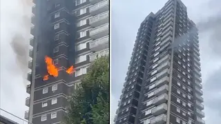 A huge fire has broken out in an east London tower block