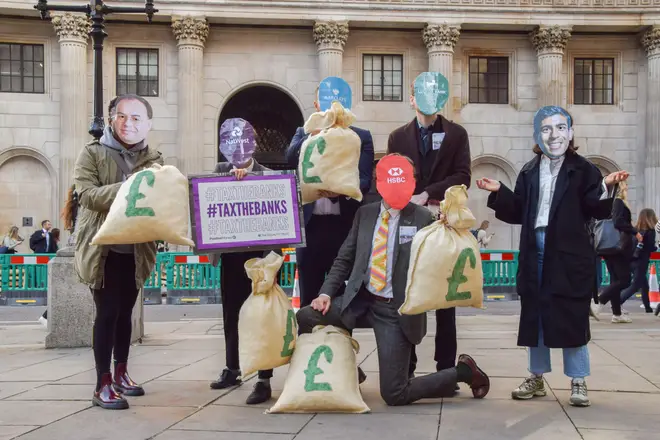 Protesters gathered at the Bank as the announcement came