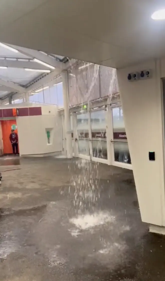 West Ham stadium was hit by flooding indoors.