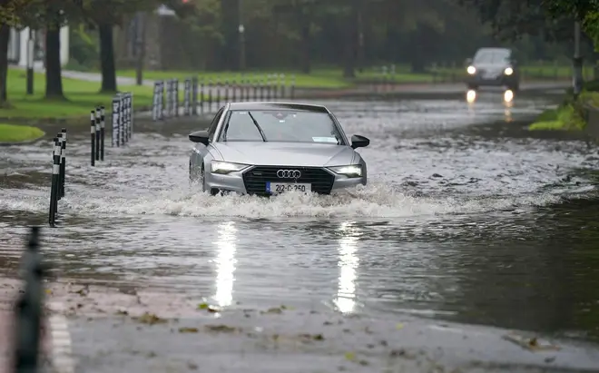 A car driving through floodwater in Cork