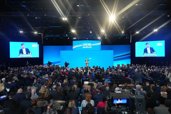 Rishi Sunak delivers his speech to the Tory party conference