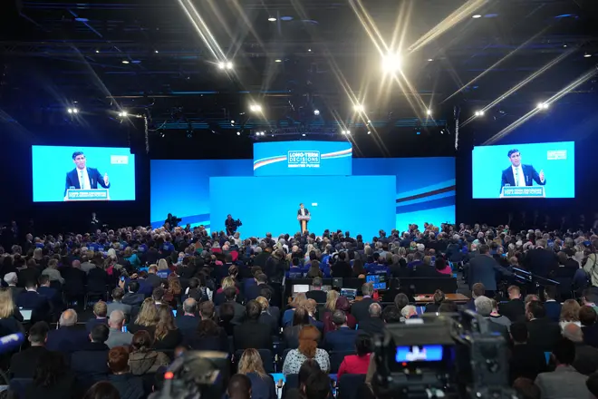 Prime Minister Rishi Sunak delivers his keynote speech at the Conservative Party annual conference at Manchester Central convention complex