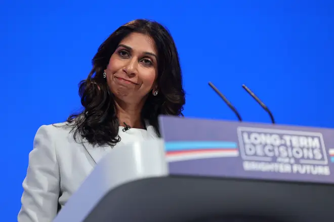 Suella Braverman delivering her speech to the Tory conference