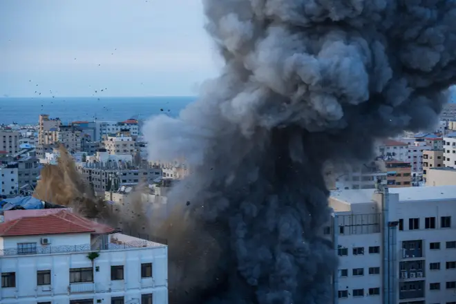 Smoke rises following an Israeli airstrike, in Gaza City