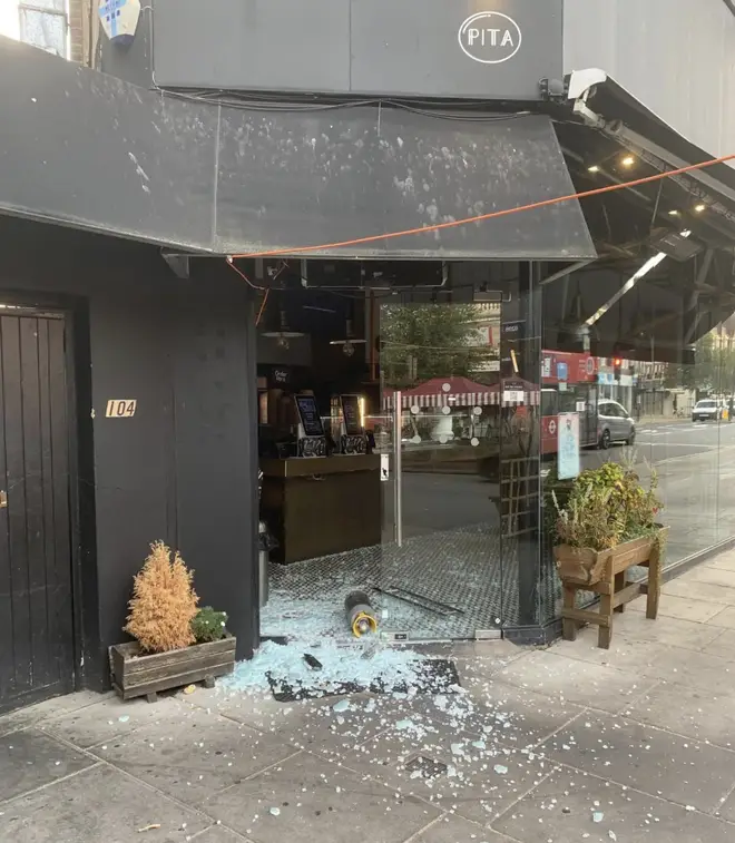 Pita restaurant in Golders Green had its doors smashed