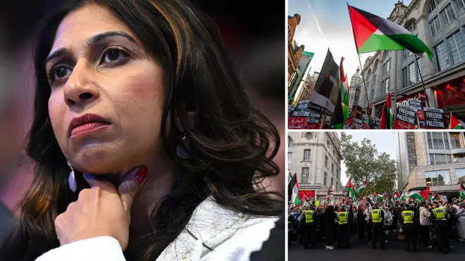 Suella Braverman has warned waving a Palestinian flag 'may not be legitimate'